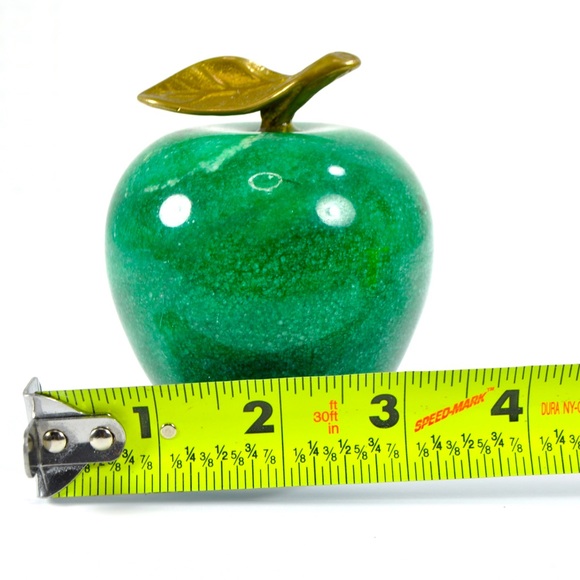 Vintage Midcentury Marble Green Apple Paperweight With Brass Stem - Picture 7 of 8